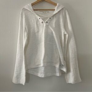 Roxy Hooded White Lace-Up Pullover Top Cotton Blend Large